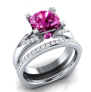 Women 925 Silver Round Cut Ruby Fashion Wedding 2pcs Ring Size 6-10