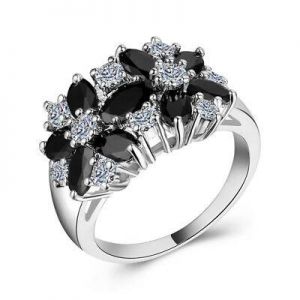Women Fashion 925 Silver Jewelry Black Sapphire Wedding Party Ring Size 6-10