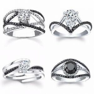 Women Fashion 925 Silver Rings Jewelry Black Sapphire Wedding Ring Size 6-10