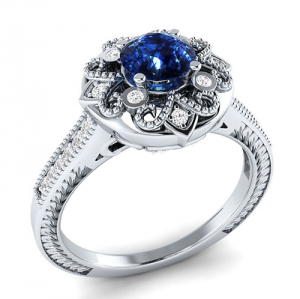 Women Round Cut Blue Sapphire 925 Silver Jewelry Elegant Wedding Ring Size 6-10