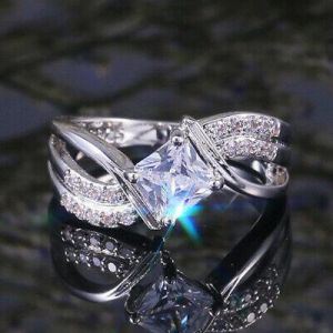 Fashion Women 925 Silver Wedding Ring Princess Cut White Sapphire Size 6-10