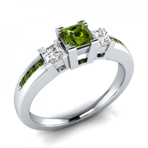 925 Silver Jewelry Princess Cut Peridot Women Fashion Wedding Ring Size 6-10