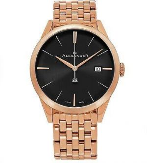 Bargain sales Watches for men Alexander Men&#039;s Swiss Made Rose Gold Stainless Steel Link Bracelet Quartz Watch