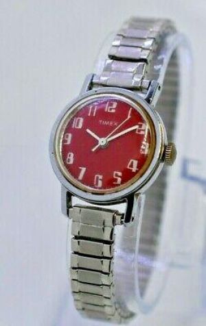 Bargain sales Vintage Women's TIMEX Mechanical Dress/Casual Watch, Red Dial, Stainless Steel