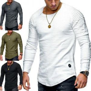 Bargain sales Men fashion Men Slim Fit O Neck Long Sleeve Pullover Muscle Tee Casual Basic T-shirt Blouse