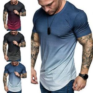 Bargain sales Men fashion Men&#039;s Hot Summer Slim Fit Casual Short Sleeve Tops Muscle Gym Tee T-shirt Blouse