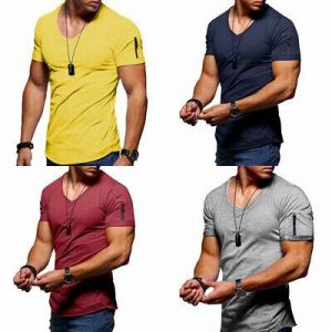 Men&#039;s T-Shirt Sport Gym V Neck Short Sleeve Slim Fashion Bodybuilding Casual Top