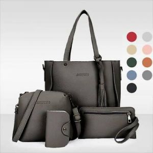 4Pcs Women Tassel Leather Handbag Tote Shoulder Messager Bag Satchel Bucket bags