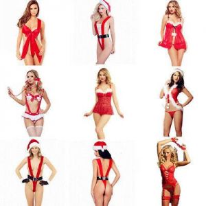 Christmas Underwear Women Sexy Lingerie Red Babydoll Dress Sleepwear Costume New
