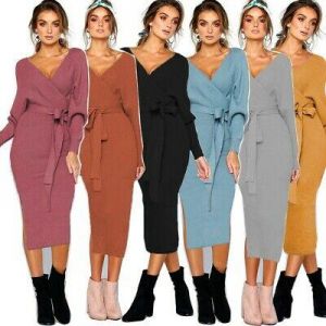 Women Long Sleeve Gown Maxi Sexy Party Canonicals V-Neck Summer Dress Fashion