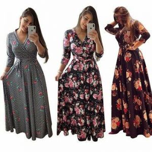 Women Short Sleeve V-neck Floral Sexy Canonicals Maxi Summer Long Dress Fashion