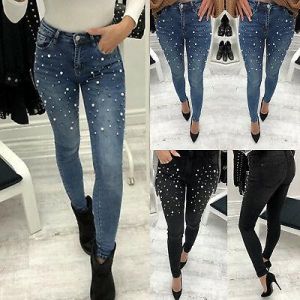 Women High Waist Slim Fit Skinny Pants Bottoms Denim Jeans Stretch Long Trousers