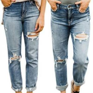Women Ripped Skinny Denim Jeans Distressed Trousers Boyfriend Slim Pants