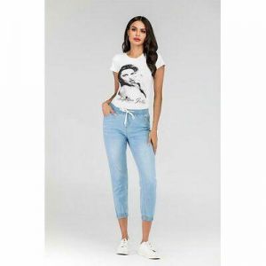 Jeans drawstring denim Womens cropped trousers pencil elastic skinny slim