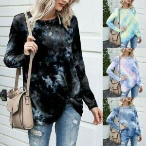 Women's Long Sleeve Tie Dye Pullover Blouse Tops Casual Loose T Shirt Sweatshirt