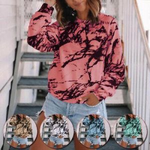Women Tie Dye Long Sleeve T-shirt Loose Hoodies Sweatshirt Pullover Blouse Top