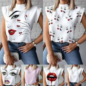 Women Summer T Shirt Tee Tops Blouse Short Sleeve Streetwear Pullover Stand Neck