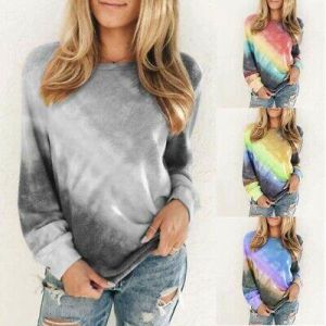 Long Sleeve Dye T-Shirt Tie Tops Pullover Gradient Women's Oversized Sweatshirt