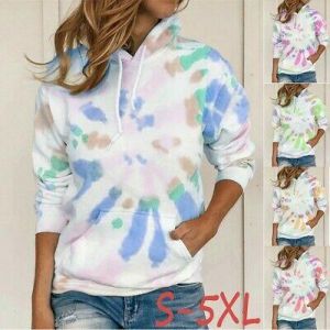 Women's Tops Tee Ladies Casual Hooded Sweater Tie dye Long Sleeve T-Shirts Top