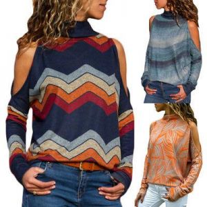 Fashion Sexy Women's Cold Shoulder Casual Loose Long Sleeve T-Shirts Tops Blouse