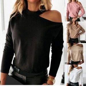 Fashion Women Off Shoulder Long Sleeve Blouse Tops T Shirt Casual Halter Shirts