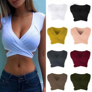 Sexy V Neck Corset Crop Top Women Fashion Summer Club  Backless Cropped Tank Top
