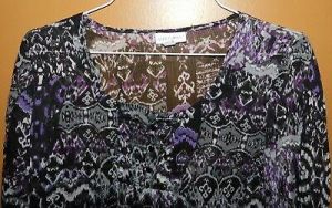 Women's Fashion Bug Sheer Blouse Shirt Black Purple 3/4 Sleeve Large