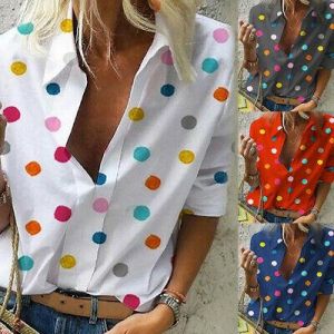 Women Fashion Long Sleeve Polka Dot Loose Blouse Casual Shirt Lady Top Plus Size