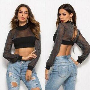 Fashion base Tops  Women's Long Sleeve Top Solid Color Open Back  Sexy T-shirt