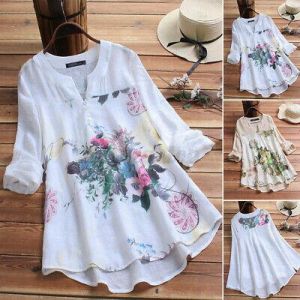 White M Women Fashion Oversize Loose Shirt Tops Retro Floral Blouse Tee Pullover