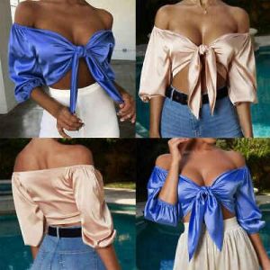 Women's Sexy Fashion Strapless Satin Tube Top Sleeve Rabbit Knot V-neck Vest Hot
