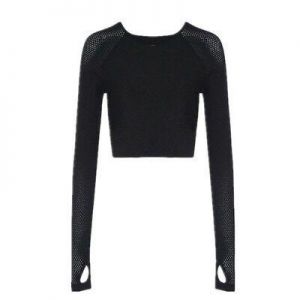 Sexy Long Sleeve Yoga Casual Tops Women Fashion Open Navel Cotton Black Shirt M