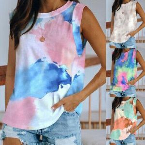 Women's Fashion Sexy Sleeveless Tie Printed Casual Cotton Tank Top T Shirts US