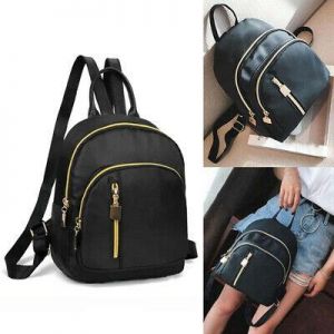 Women's Small Backpack Travel Nylon Handbag Shoulder School Trendy Bag Black