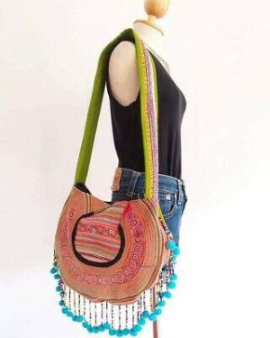 Women's Thai Hill Tribe Boho Style Crossbody Bag Cotton Hmong Hand Embroidered