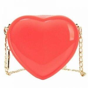 Heart Shaped Cross Body Bags For Women Link Chain Strap Hard Case Zipper Closure