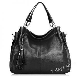 Cowhide Genuine Leather  Tassels Women Satchel Handbag Tote Shoulder Bag Hi-Q