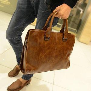 Men's PU Leather Briefcase Portfolio Business Case Shoulder Messenger Laptop Bag