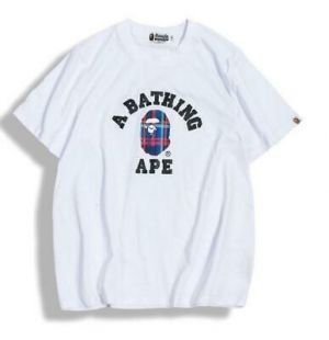 Fashion Men's bape Colorful Monkey Head Pattern round neck T-Shirt white Large