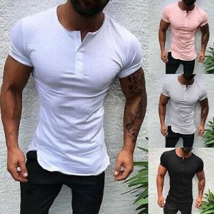 Men Fashion Slim Fit Shirts V Neck Short Sleeve Muscle Tee Casual Plain T-Shirt