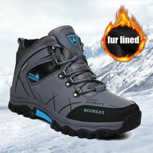 Men's Winter Fur Lined Warm Walking Shoes Outdoor Waterproof Sports Hiking Boots
