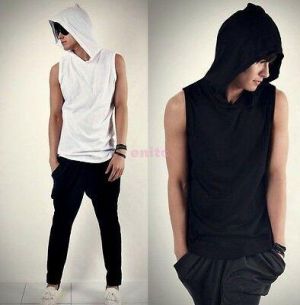 Fashion Men Beach Hooded Casual Hoodie Sleeveless Cap Shirts Tops Sport T-shirt