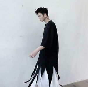 Men's Fashion Design Round Toe Asymmetrical Hem T-shirt Youth Punk Party Tee