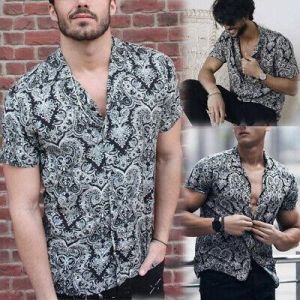 Men Summer Hawaiian Geometric Print Fashion Short Sleeve Shirt T-Shirt Tops 3XL