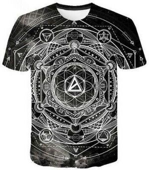 Fashion polygonal pentagram pattern 3D Print T-Shirt women/mens Short Sleeve