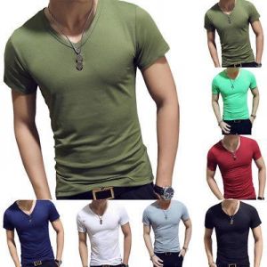 Men Fashion Slim Fit V Neck Short Sleeve Muscle Tee T-shirt Casual Tops Blouse