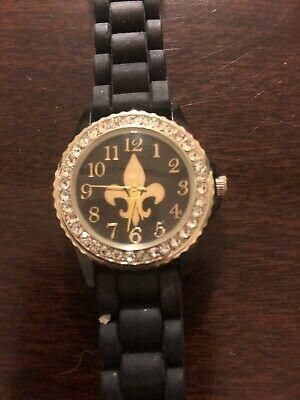 Bargain sales Watches for women Women&#039;s Watch with Fleur De Lis Face Jeweled Black/Gold. (Needs Battery)  SAINTS