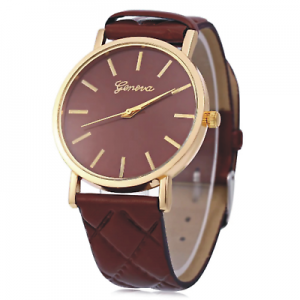 Women's Stainless Steel Geneva Brown Coffee Quartz Leather Band Dial Wrist Watch