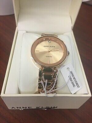 Anne Klein Watch Women's AK/1362RGRG Diamond Dial Gold-Tone Bracelet NEW🔥