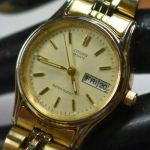 Citizen Women's P6000 Gold Tone Stainless Steel Watch w/ Date NEW BATTERY!